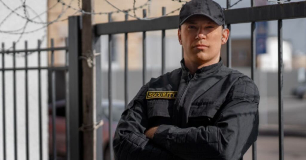 Licensed security guard from Trident Ground Protection Security in South Florida, protecting a commercial property